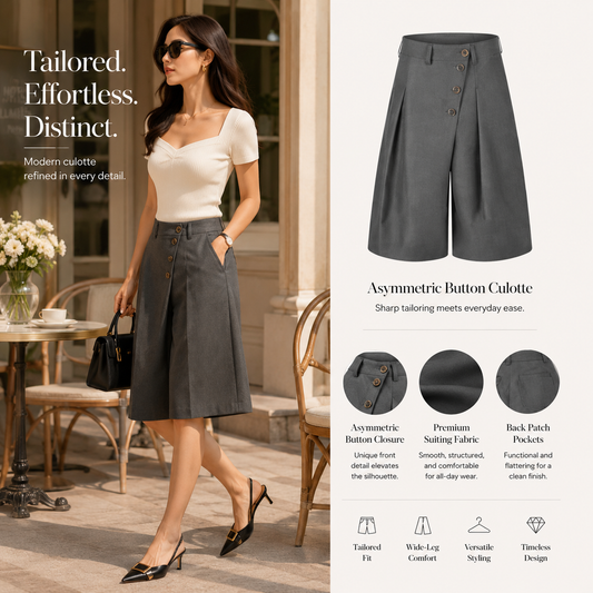 Asymmetric Button Tailored Culotte Shorts - C1012-front-human.png