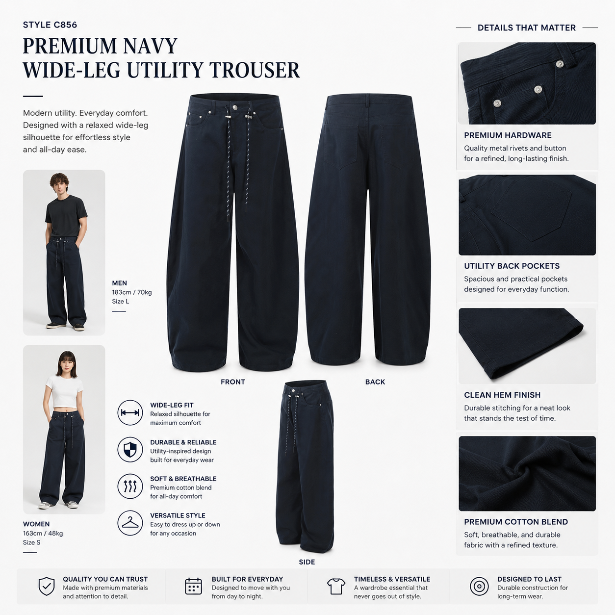 Washed Wide-Leg Utility Trousers with Drawstring - C856-back.png
