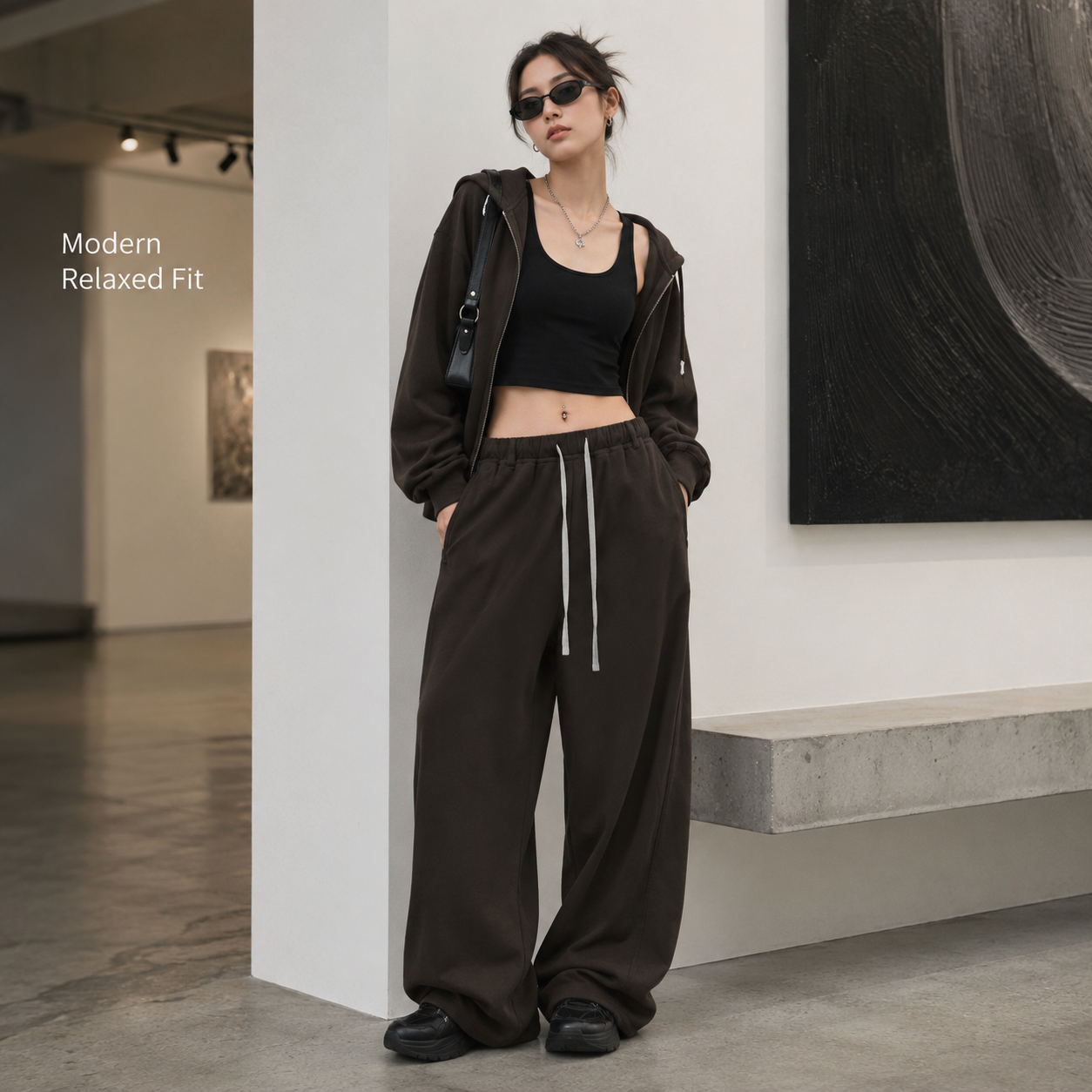 Deep Brown Wide-Leg Sweatpants - C938-women-fit-human.png