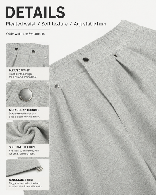 Snap-Detail Pleated Wide-Leg Sweatpants - C959-detail-waist.png
