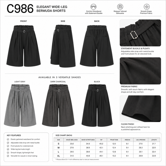 Belted Paperbag Wide-Leg Bermuda Shorts - C986-front.png