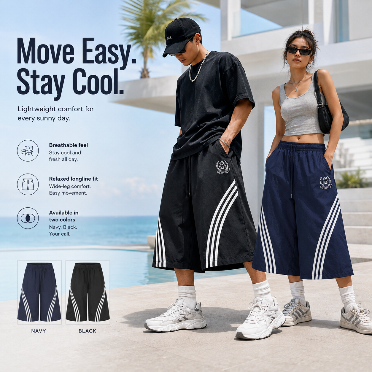 Embroidered Triple-Stripe Wide-Leg Shorts - C1001-back.png