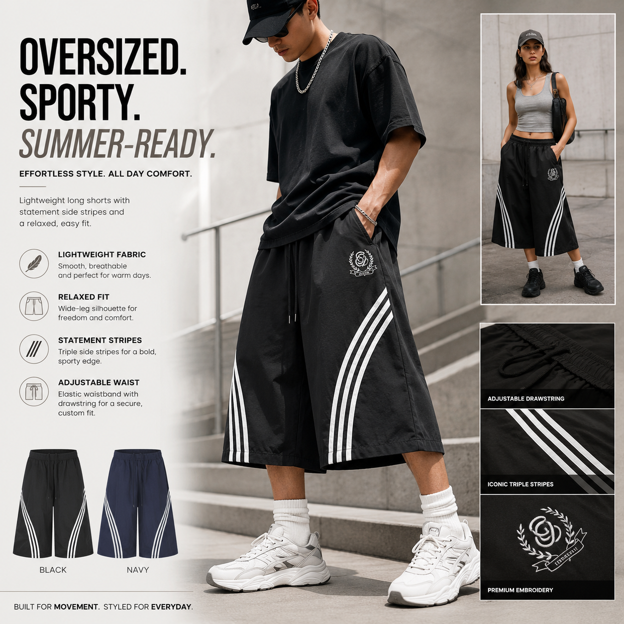Embroidered Triple-Stripe Wide-Leg Shorts - C1001-main.png
