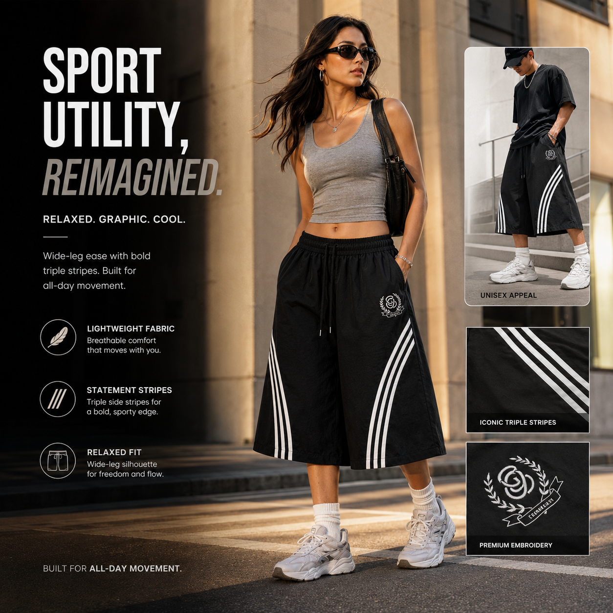 Embroidered Triple-Stripe Wide-Leg Shorts - C1001-side.png