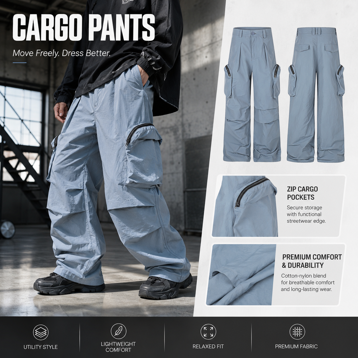 Lightweight Zip-Cargo Wide-Leg Pants - C1003-back-human.png