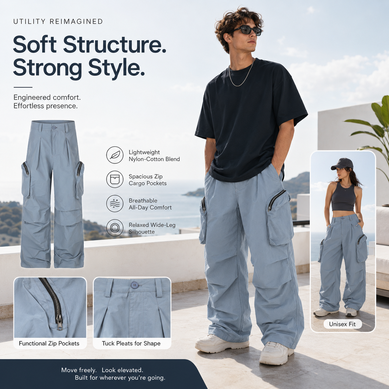 Lightweight Zip-Cargo Wide-Leg Pants - C1003-front-human.png
