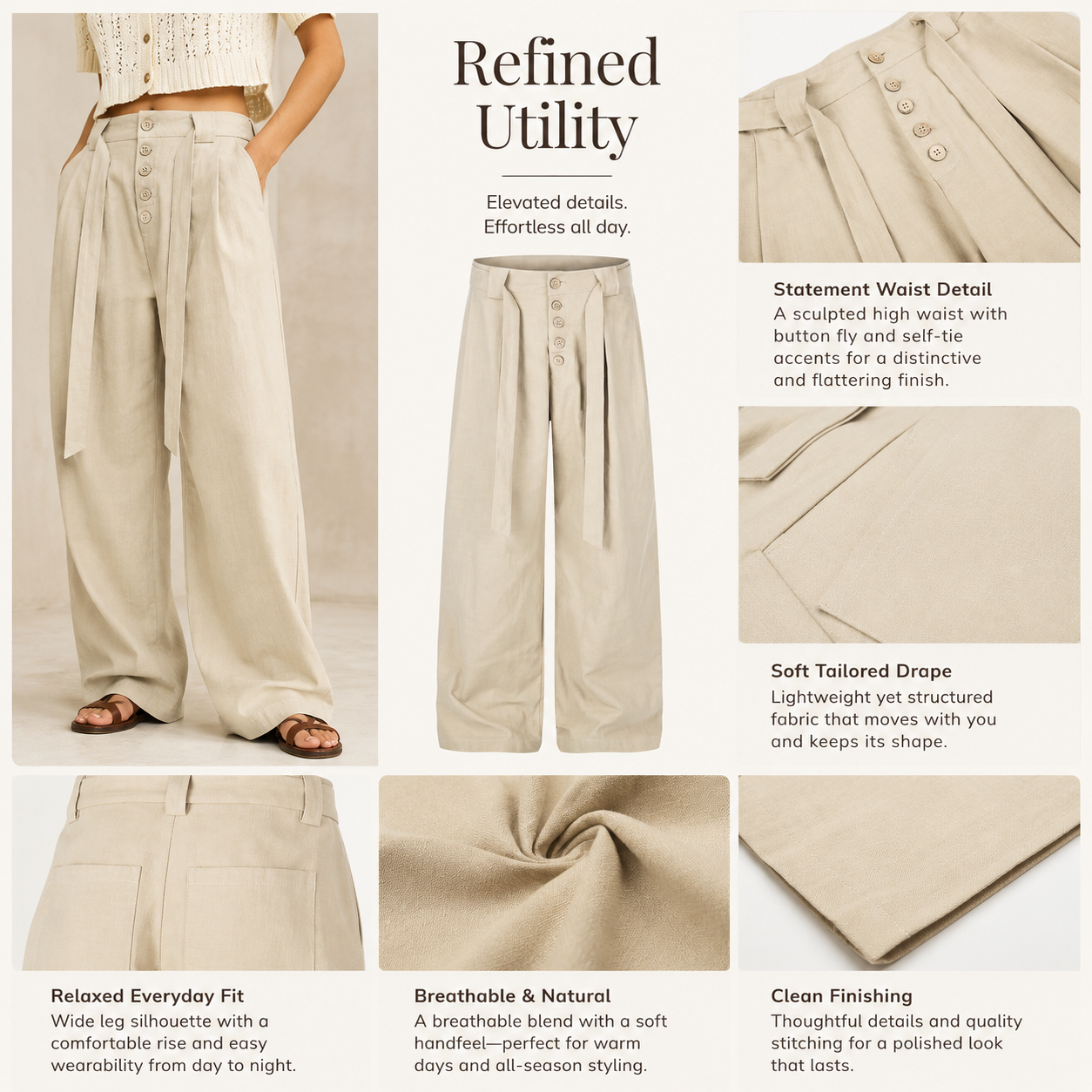 Button-Front Belted Wide-Leg Trousers - C1007-detail-fabric.png