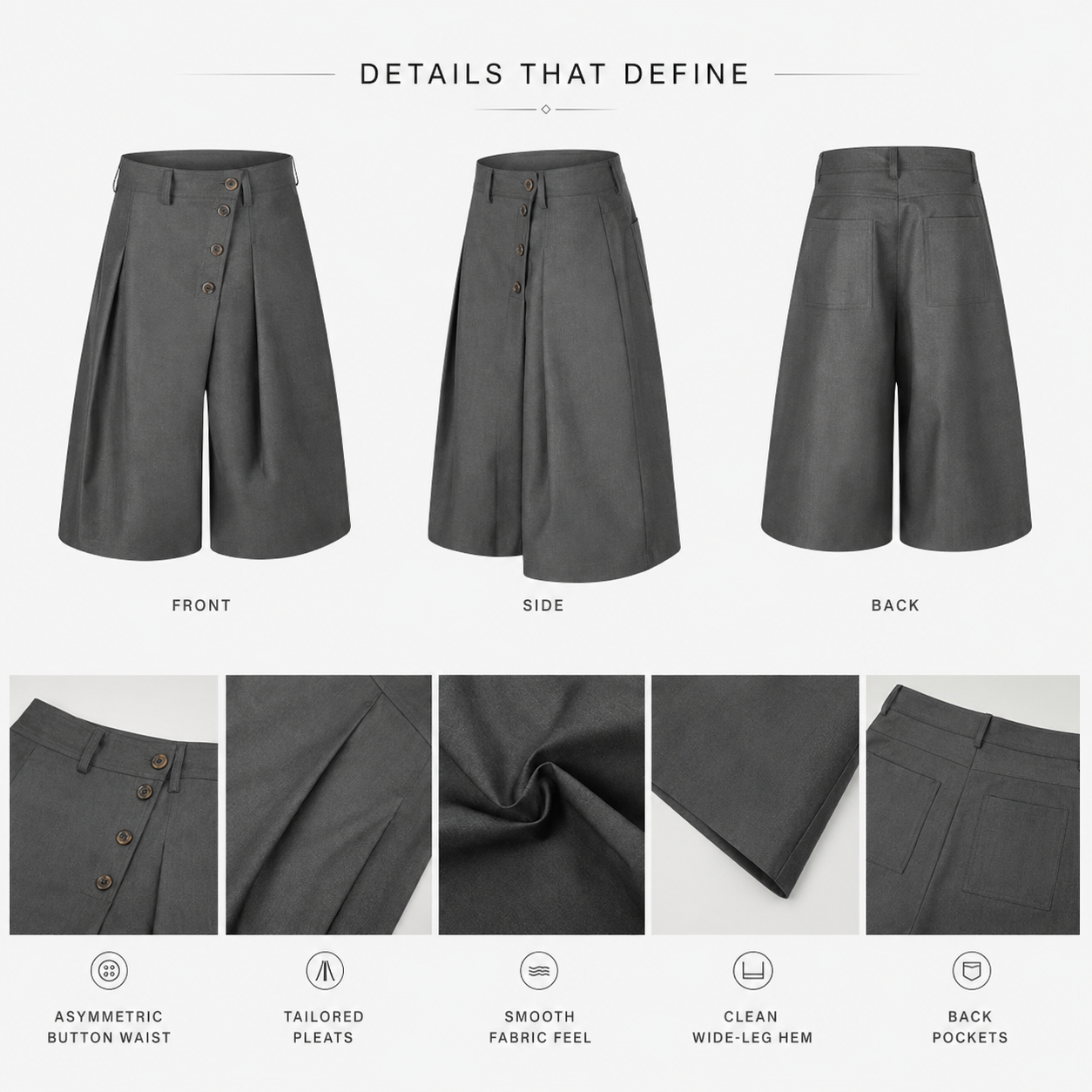 Asymmetric Button Tailored Culotte Shorts - C1012-back-human.png