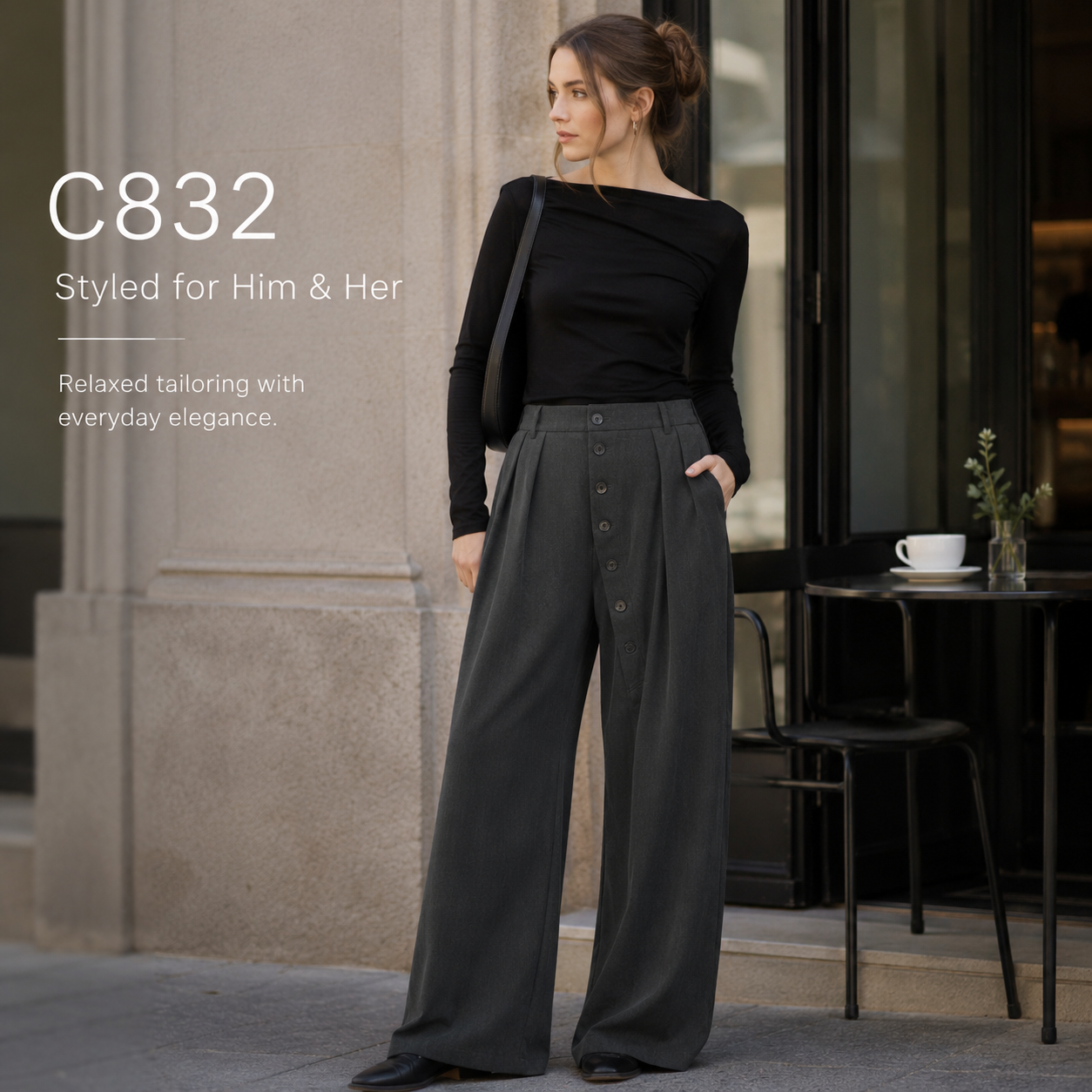 Button Detail Wide-Leg Trousers - C832-back.png