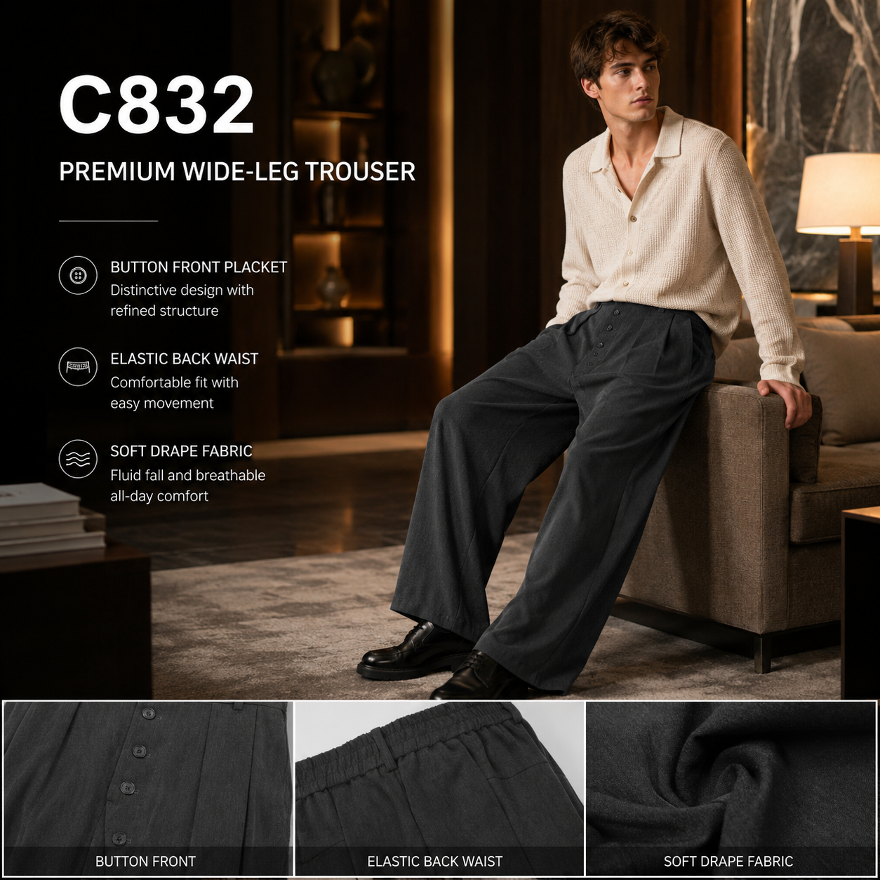 Button Detail Wide-Leg Trousers - C832-front.png