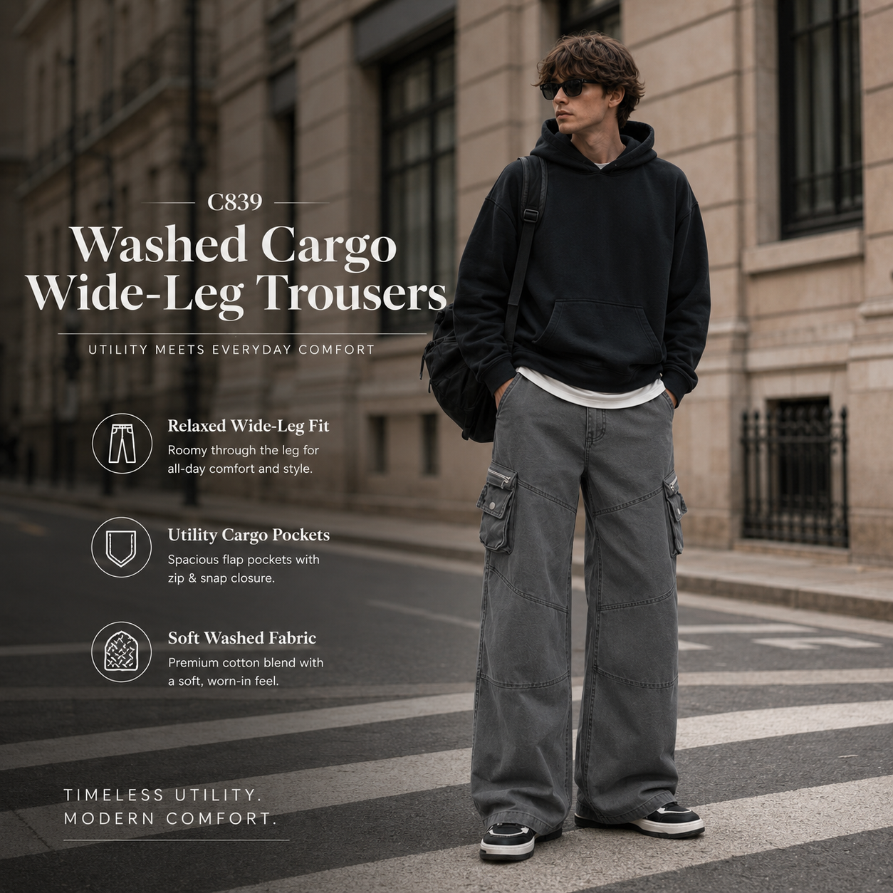 Washed Cargo Wide-Leg Trousers - C839-front.png
