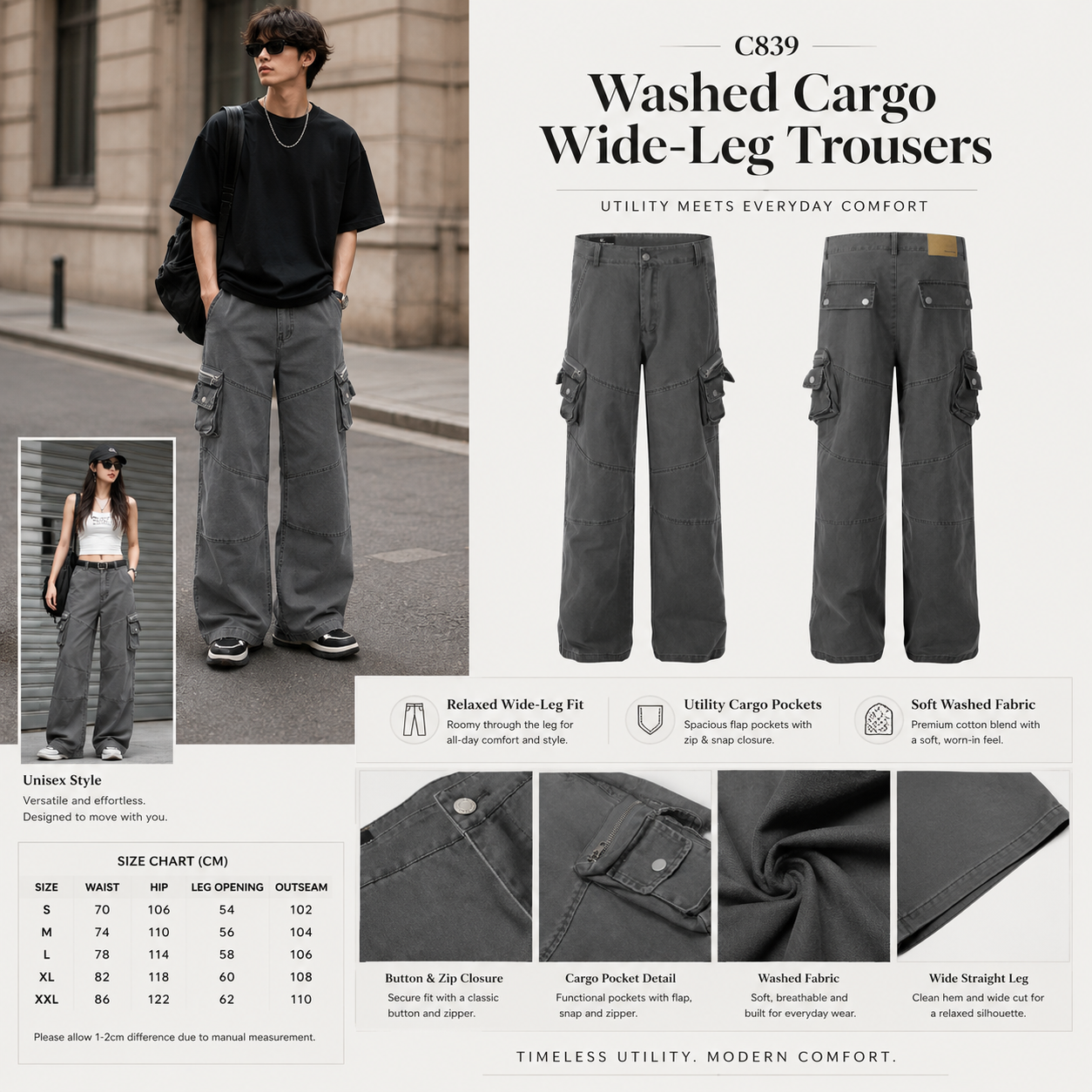 Washed Cargo Wide-Leg Trousers - C839-main.png