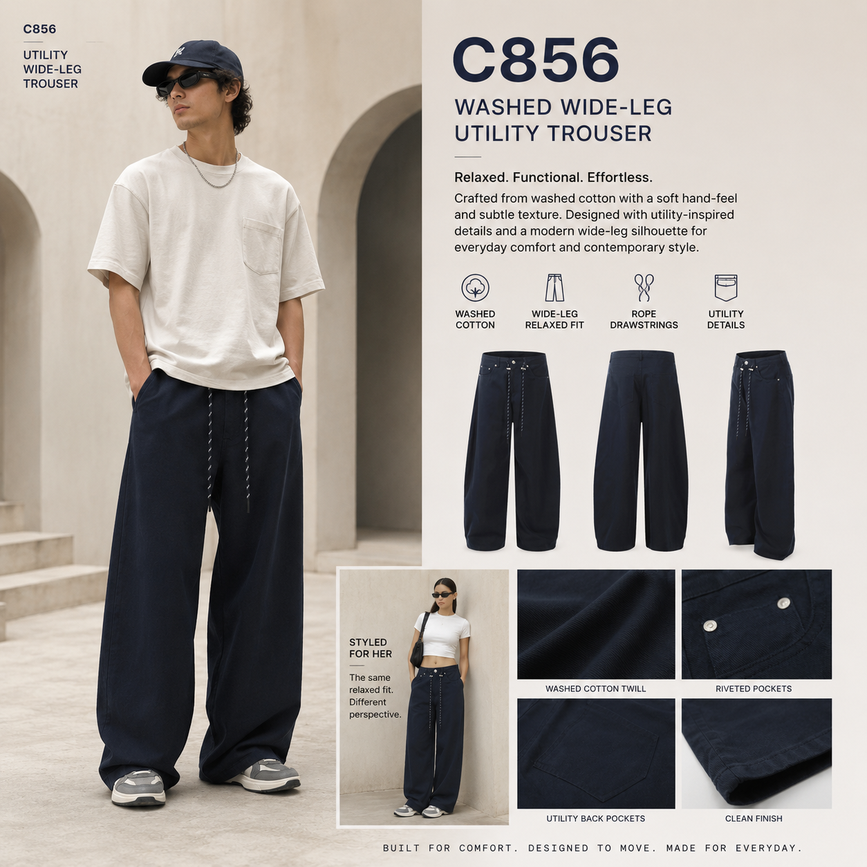 Washed Wide-Leg Utility Trousers with Drawstring - C856-side.png