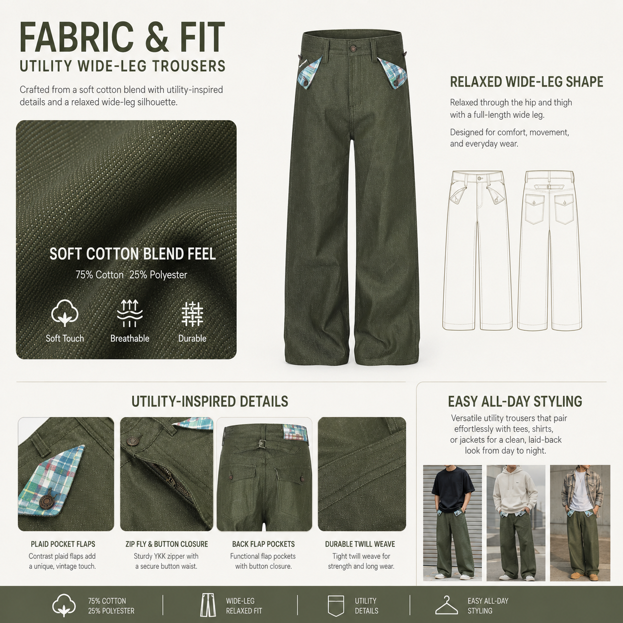 Plaid-Accent Utility Wide-Leg Trousers - C9065-detail-fabric.png