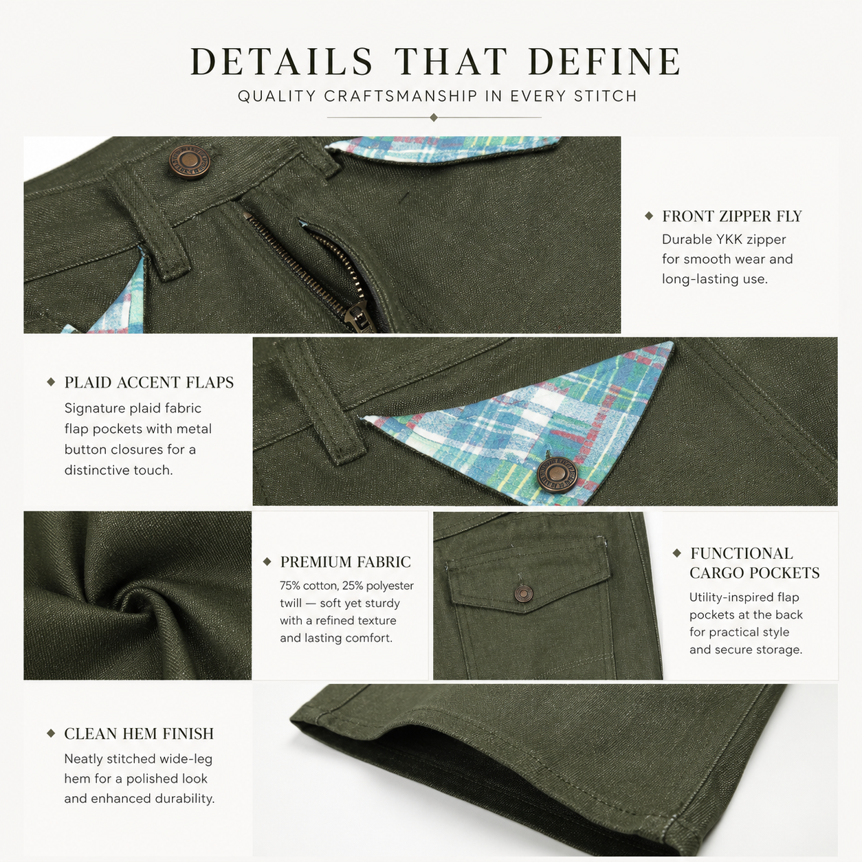 Plaid-Accent Utility Wide-Leg Trousers - C9065-detail-waist.png