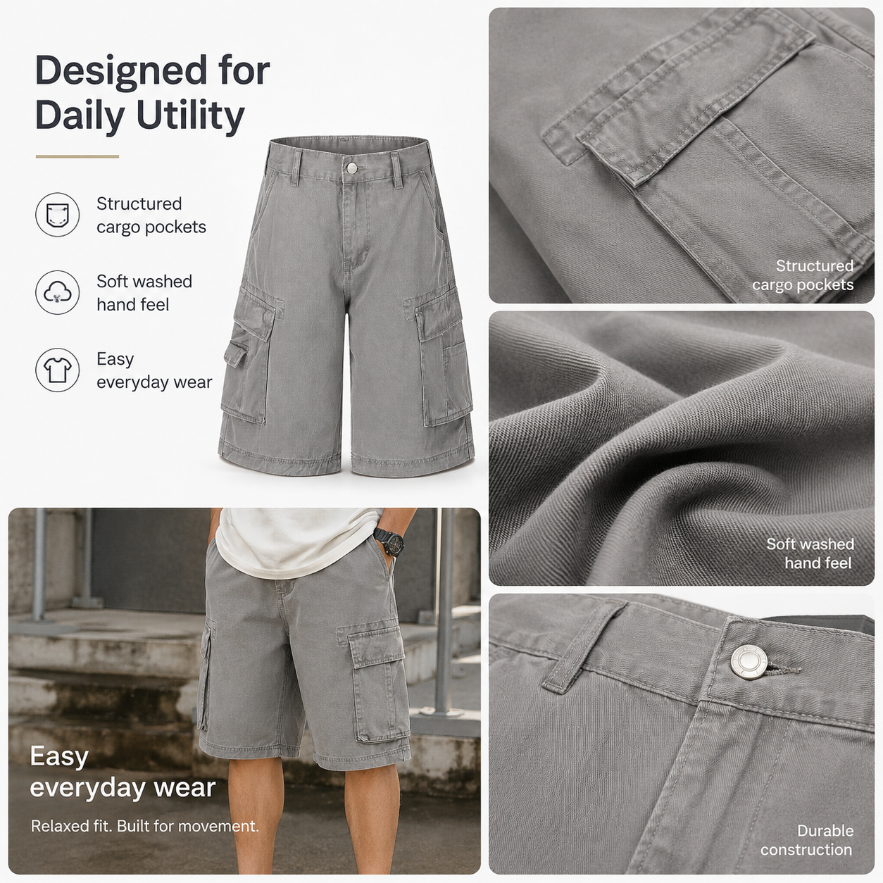 Washed Cargo Denim Bermuda Shorts - C9066-detail-fabric.png