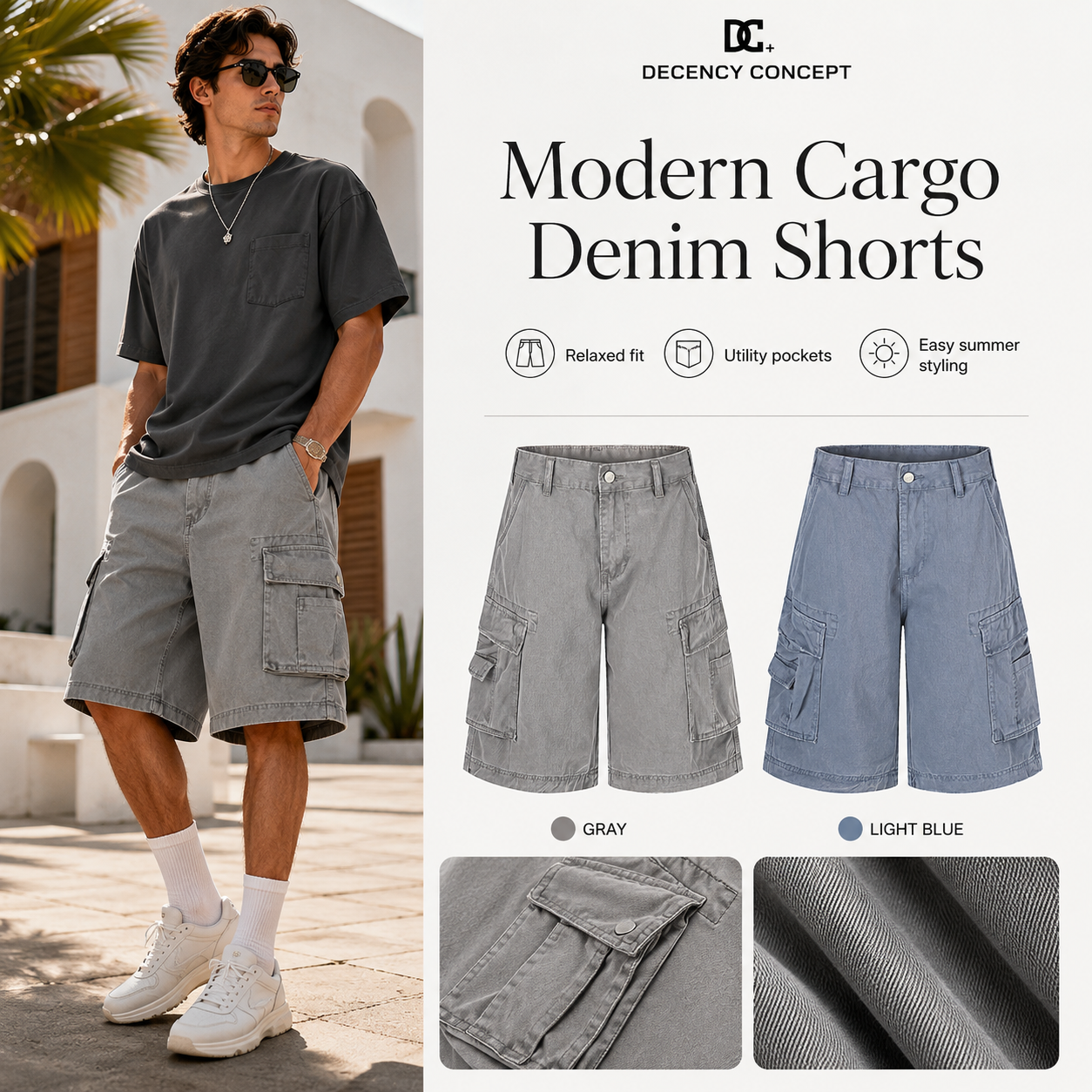 Washed Cargo Denim Bermuda Shorts - C9066-main-human.png