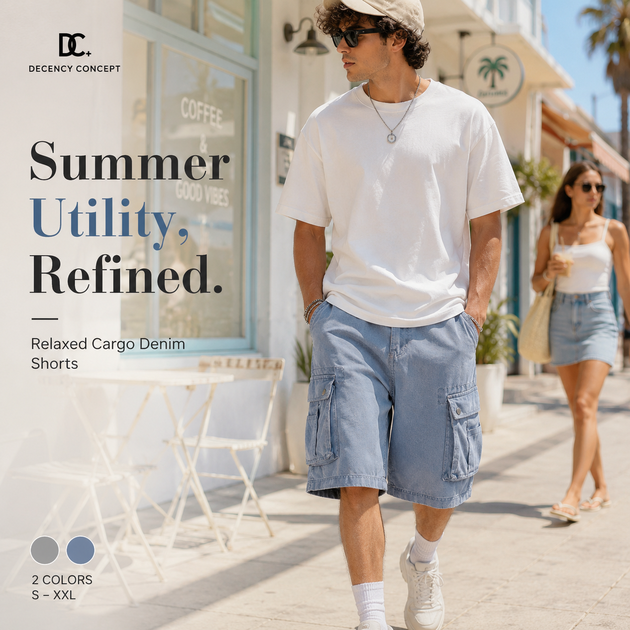Washed Cargo Denim Bermuda Shorts - C9066-side-human.png