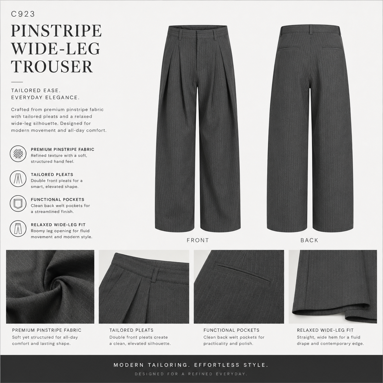 Pinstripe Wide-Leg Tailored Trousers - C923-back.png