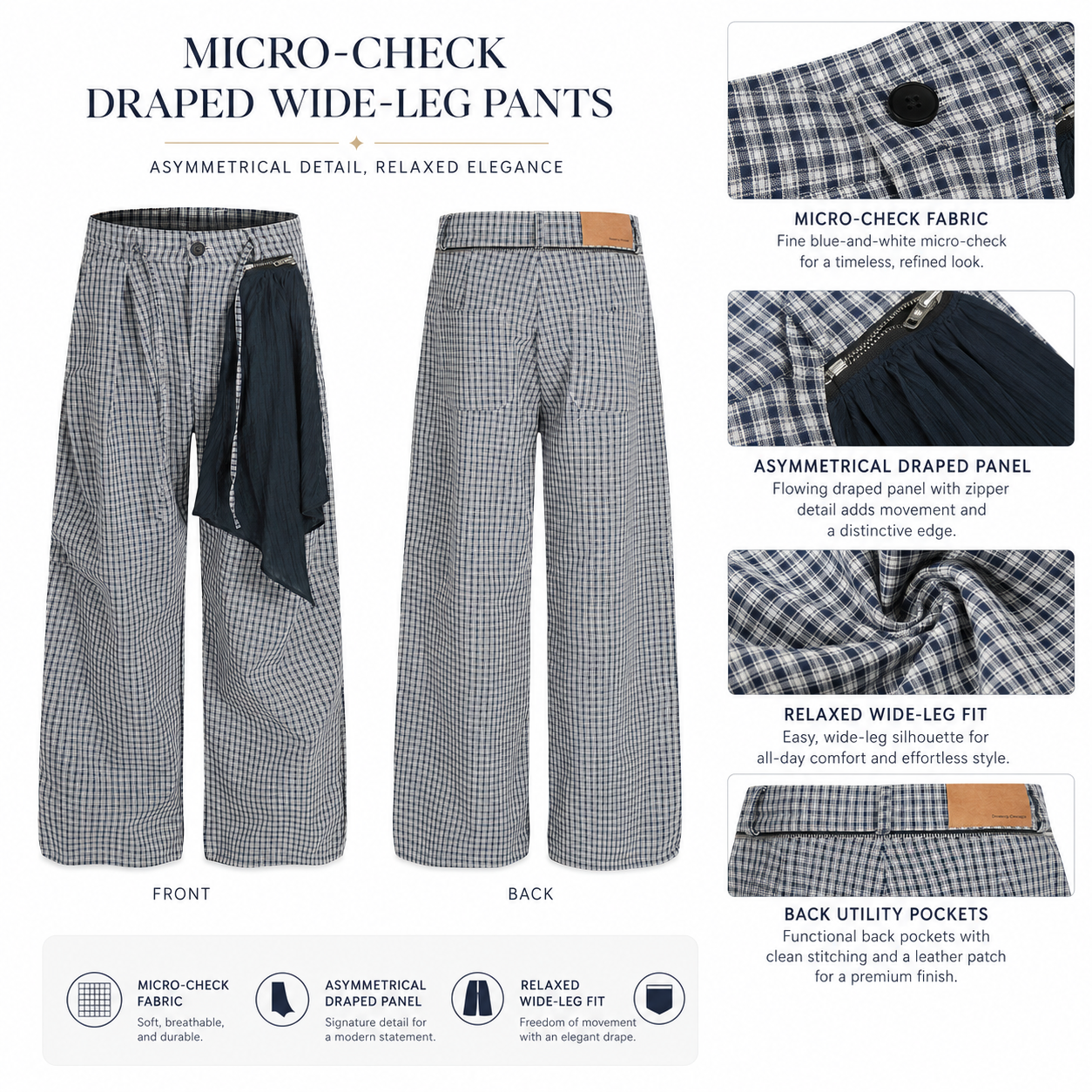 Micro-Check Draped Wide-Leg Pants - C929-back.png