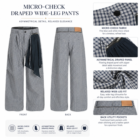 Micro-Check Draped Wide-Leg Pants - C929-back.png