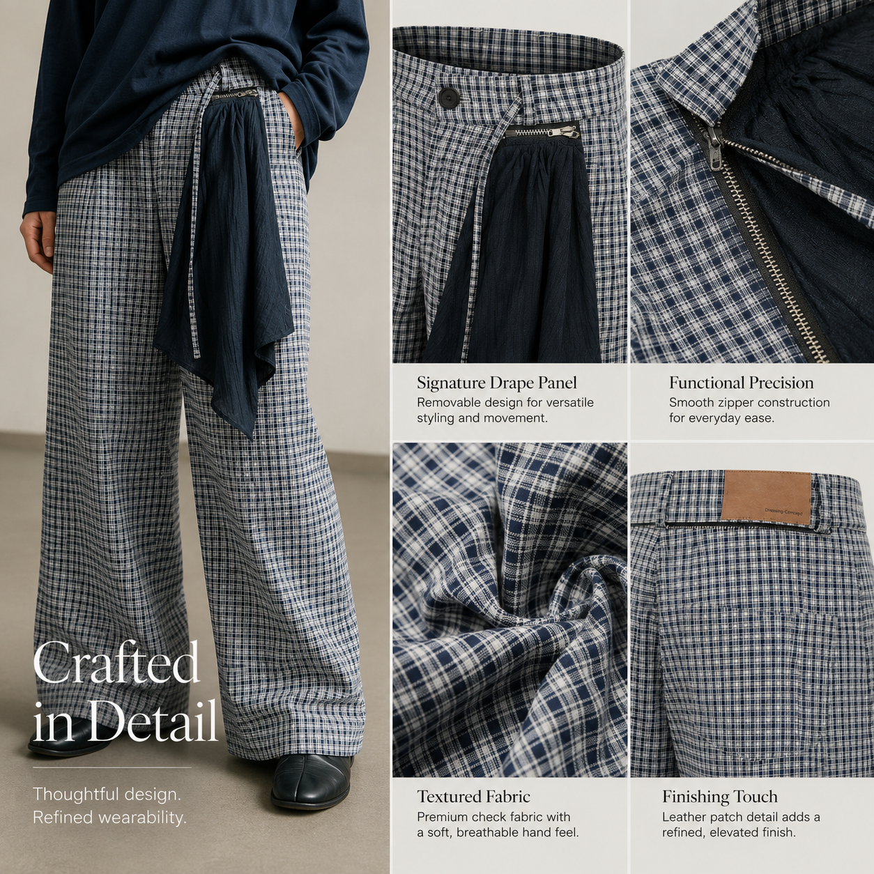 Micro-Check Draped Wide-Leg Pants - C929-detail-waist.png
