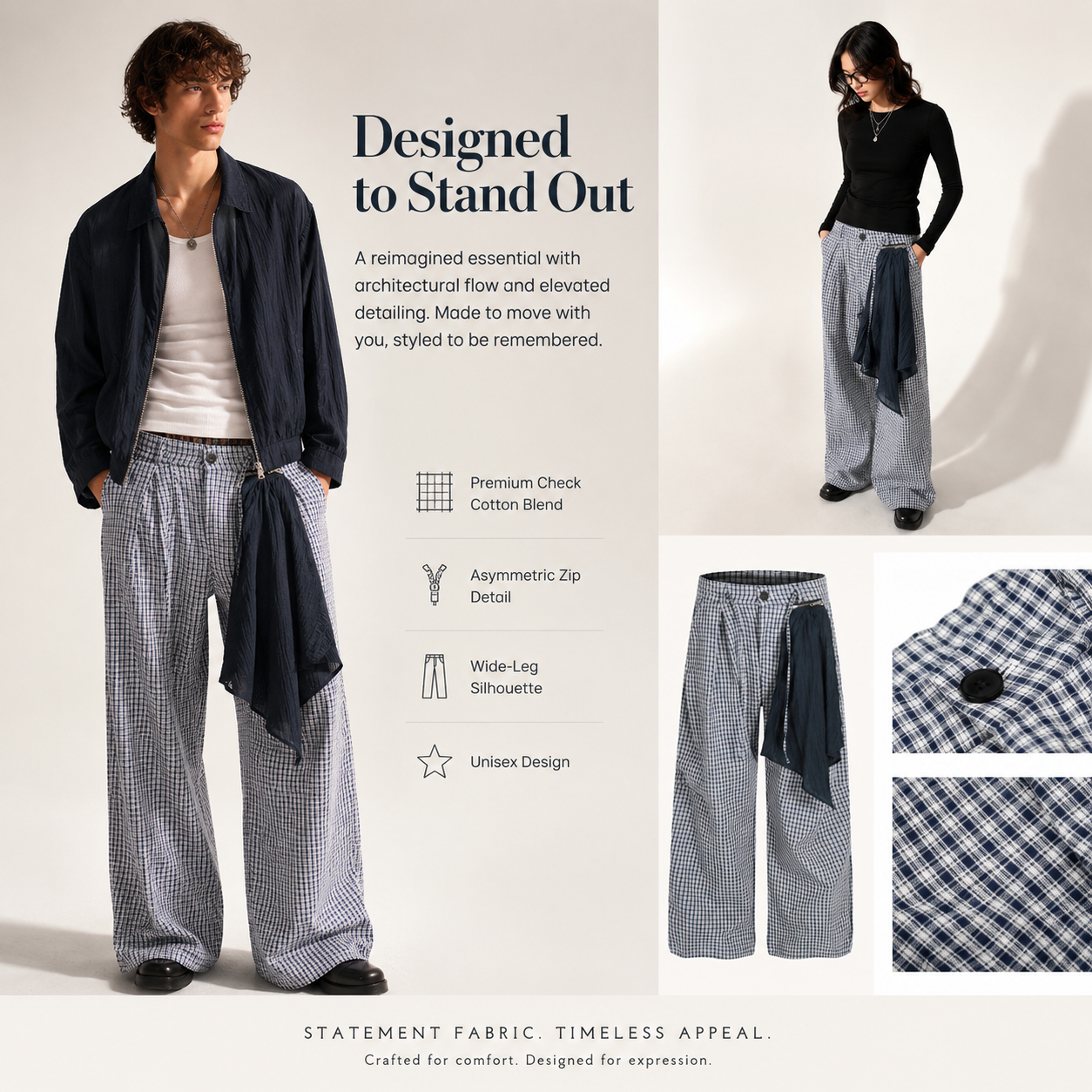 Micro-Check Draped Wide-Leg Pants - C929-front-human.png