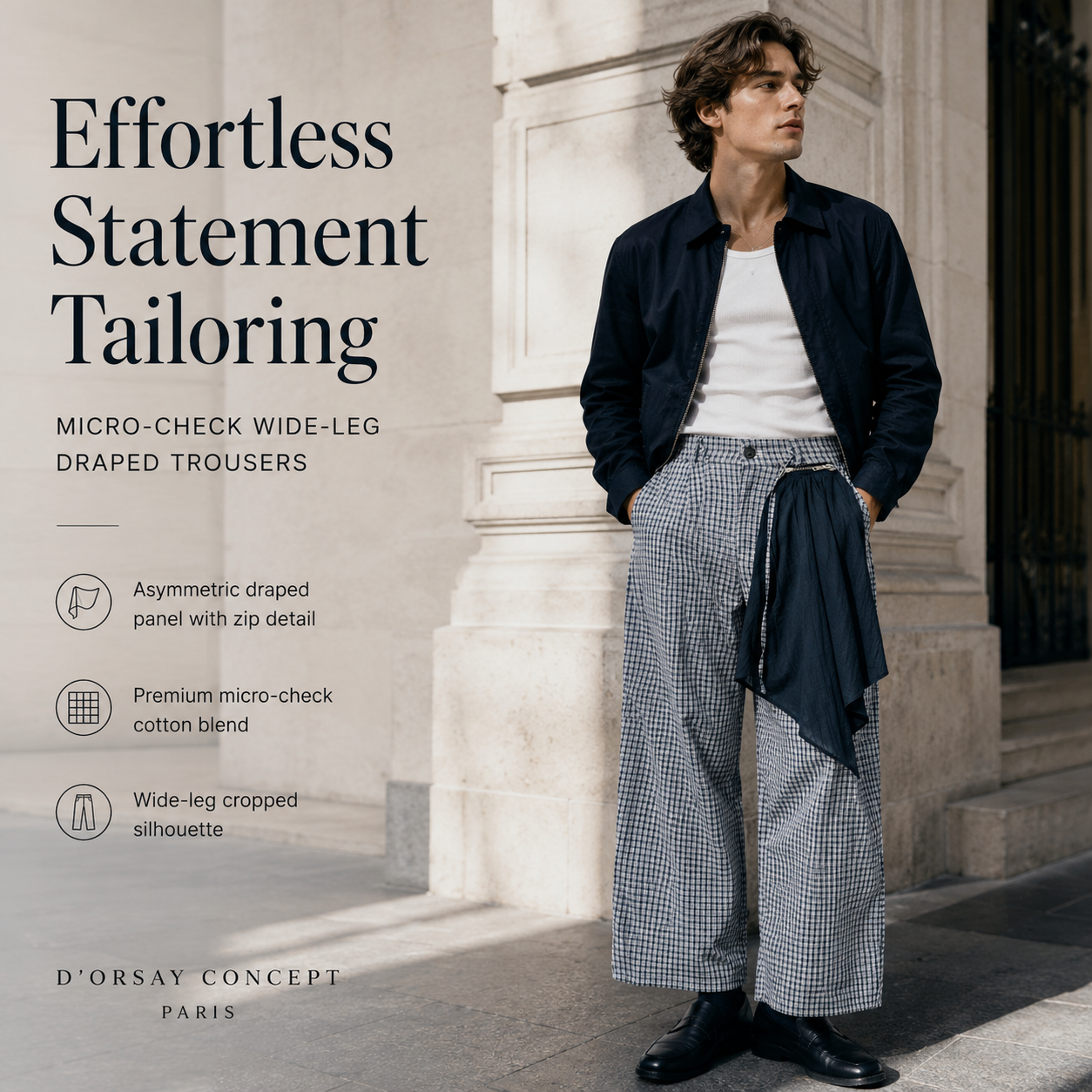 Micro-Check Draped Wide-Leg Pants - C929-main-human.png
