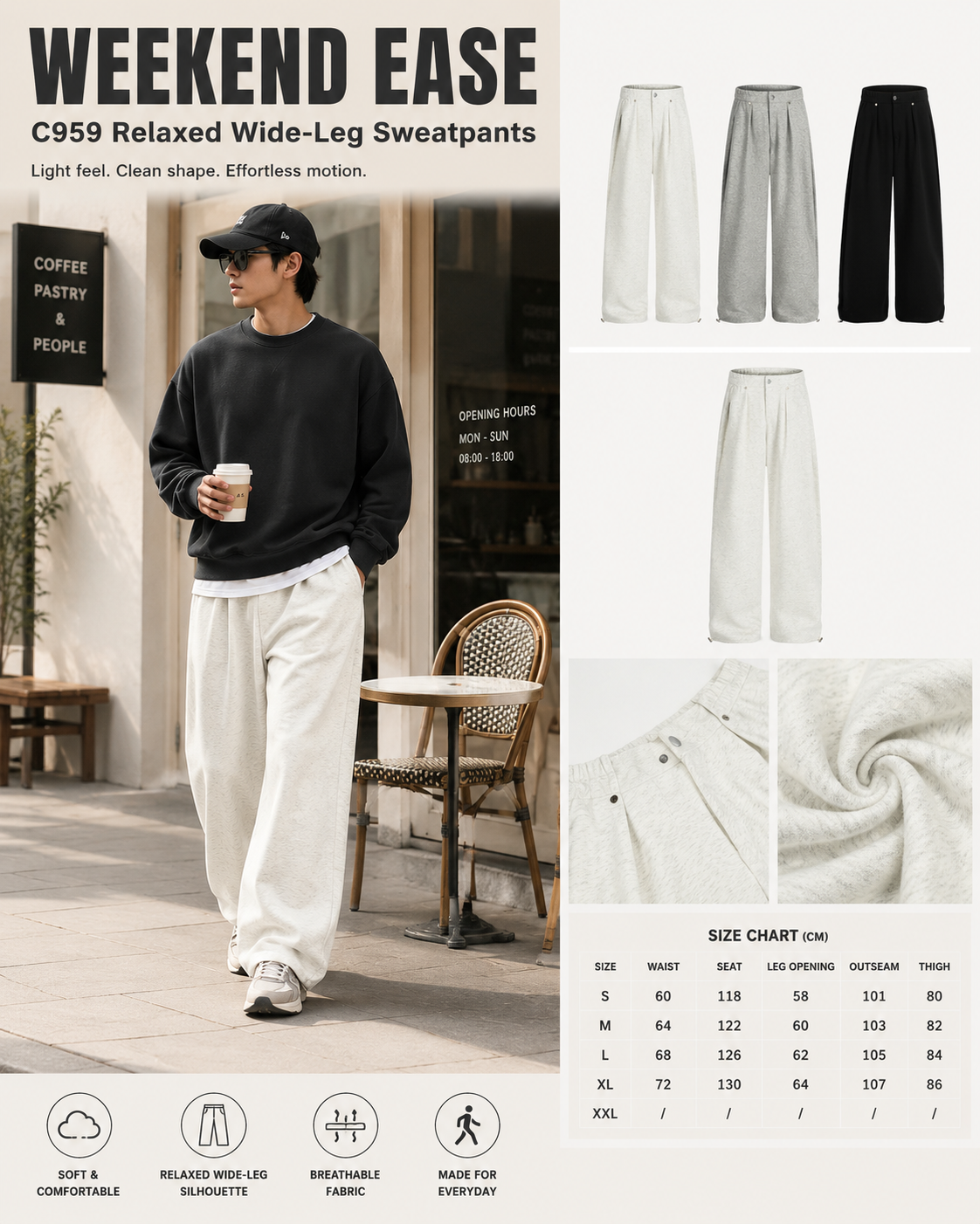 Snap-Detail Pleated Wide-Leg Sweatpants - C959-front.png