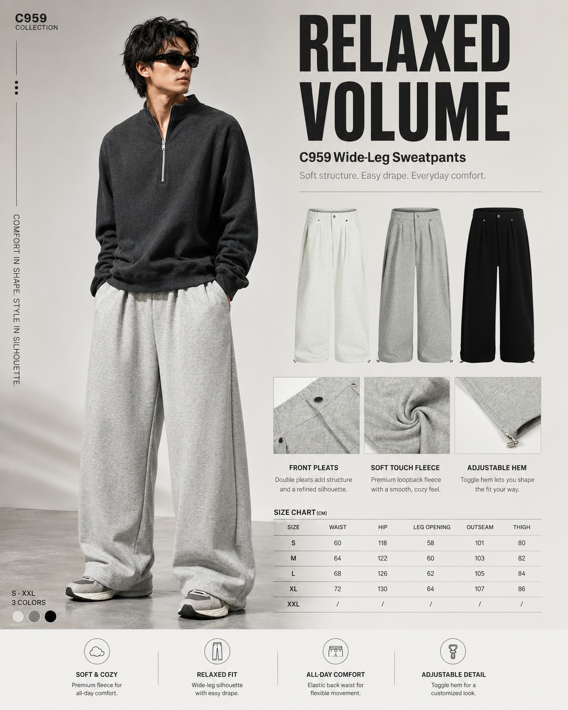 Snap-Detail Pleated Wide-Leg Sweatpants - C959-main.png