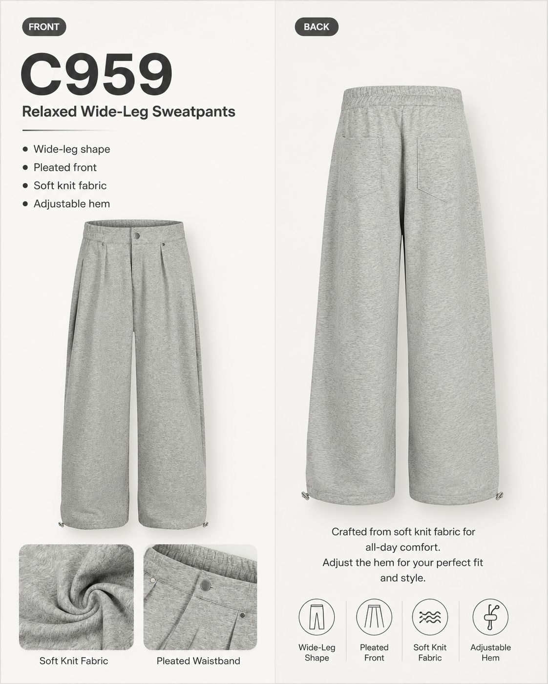 Snap-Detail Pleated Wide-Leg Sweatpants - C959-product-overview.png