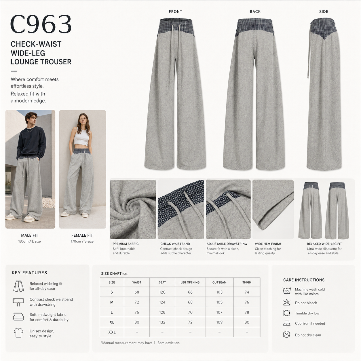 Check-Waist Wide-Leg Lounge Trousers - C963-back.png