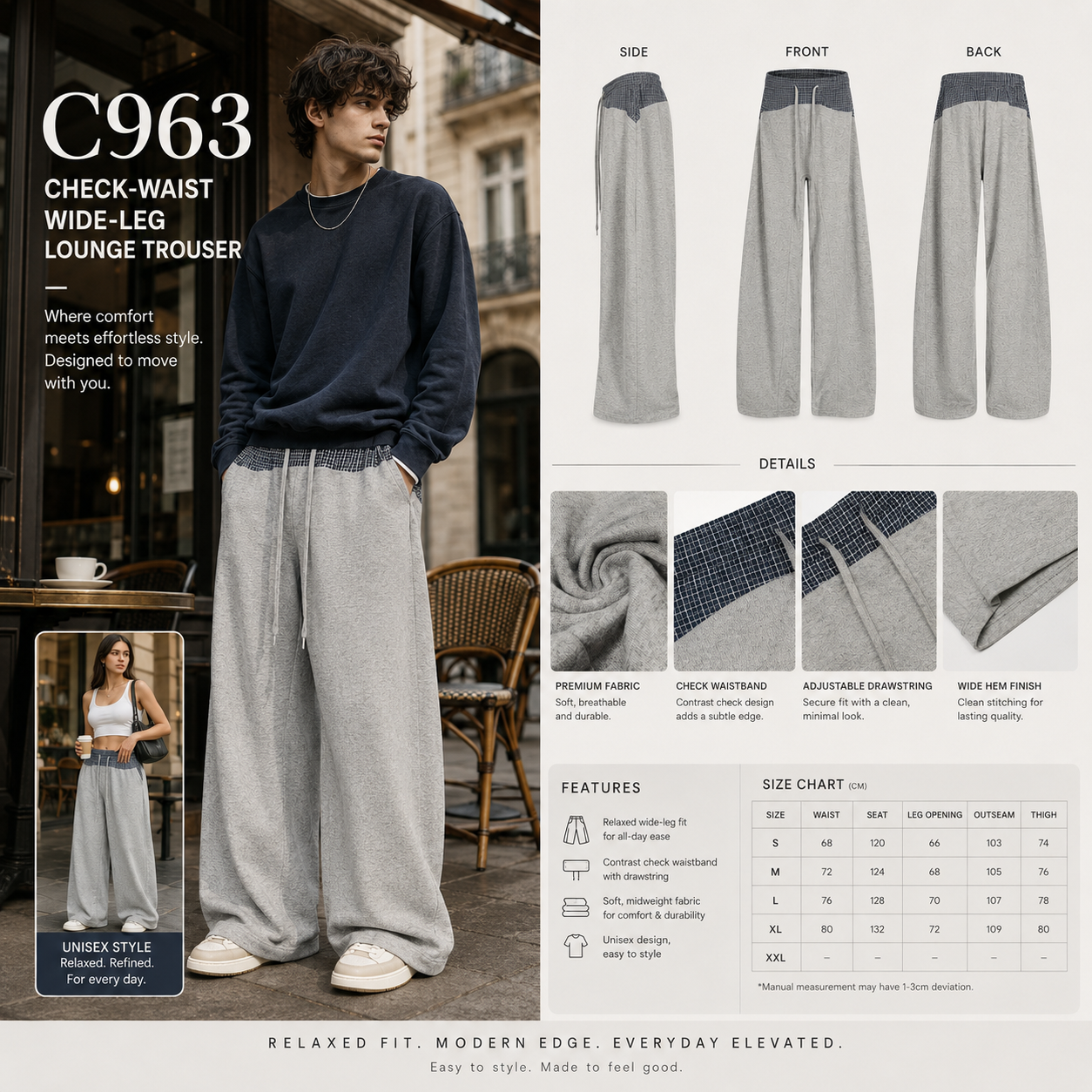 Check-Waist Wide-Leg Lounge Trousers - C963-front.png