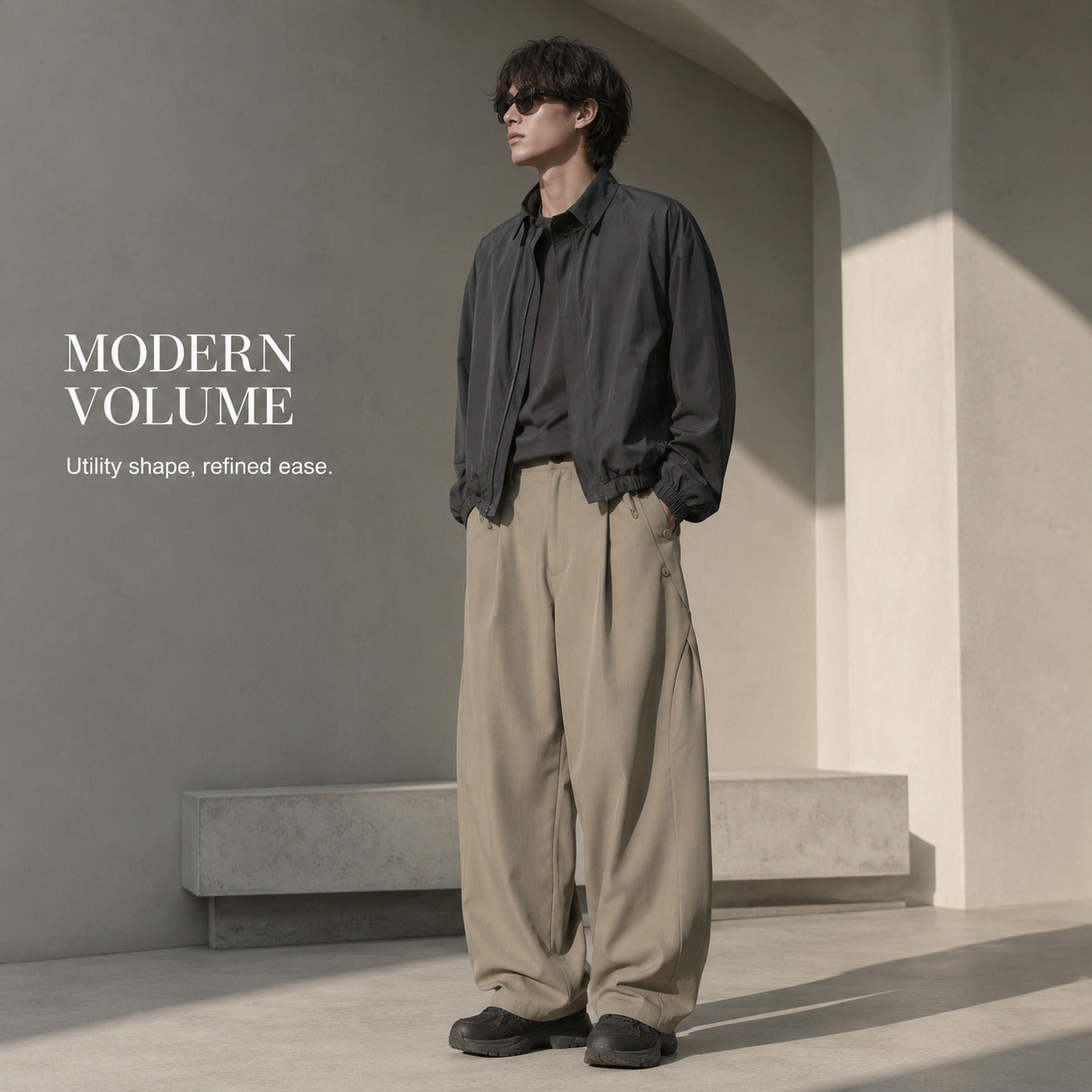 Side-Elastic Khaki Balloon Pants - C968-alternate-human.jpg