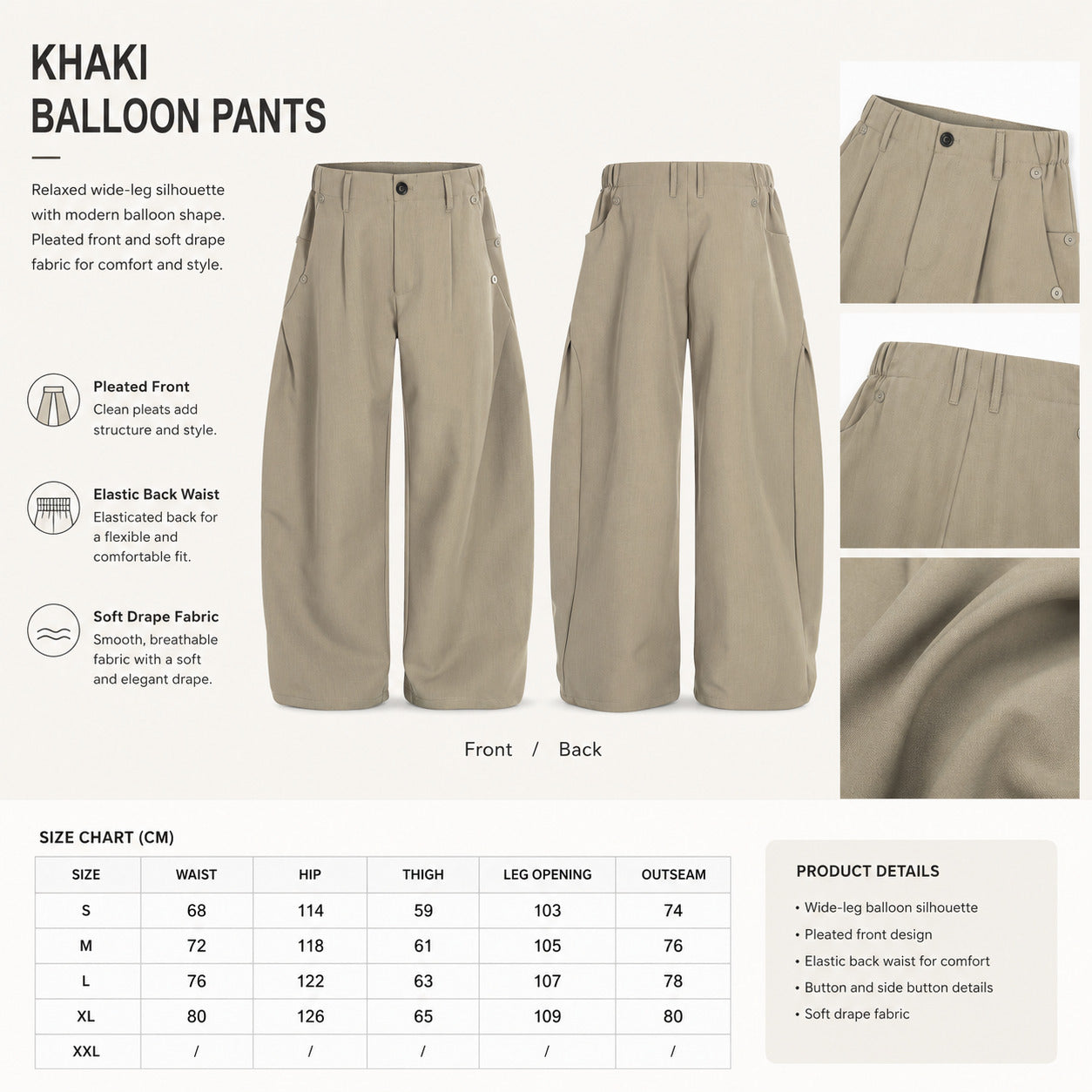 Side-Elastic Khaki Balloon Pants - C968-back.jpg