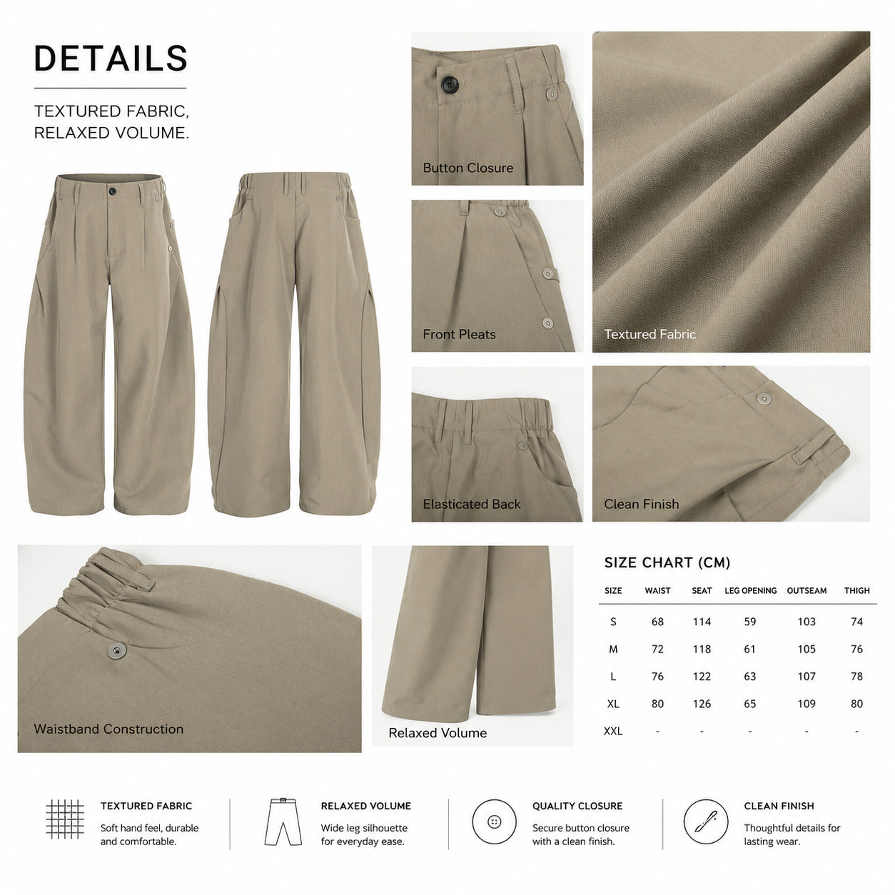 Side-Elastic Khaki Balloon Pants - C968-detail-waist.jpg