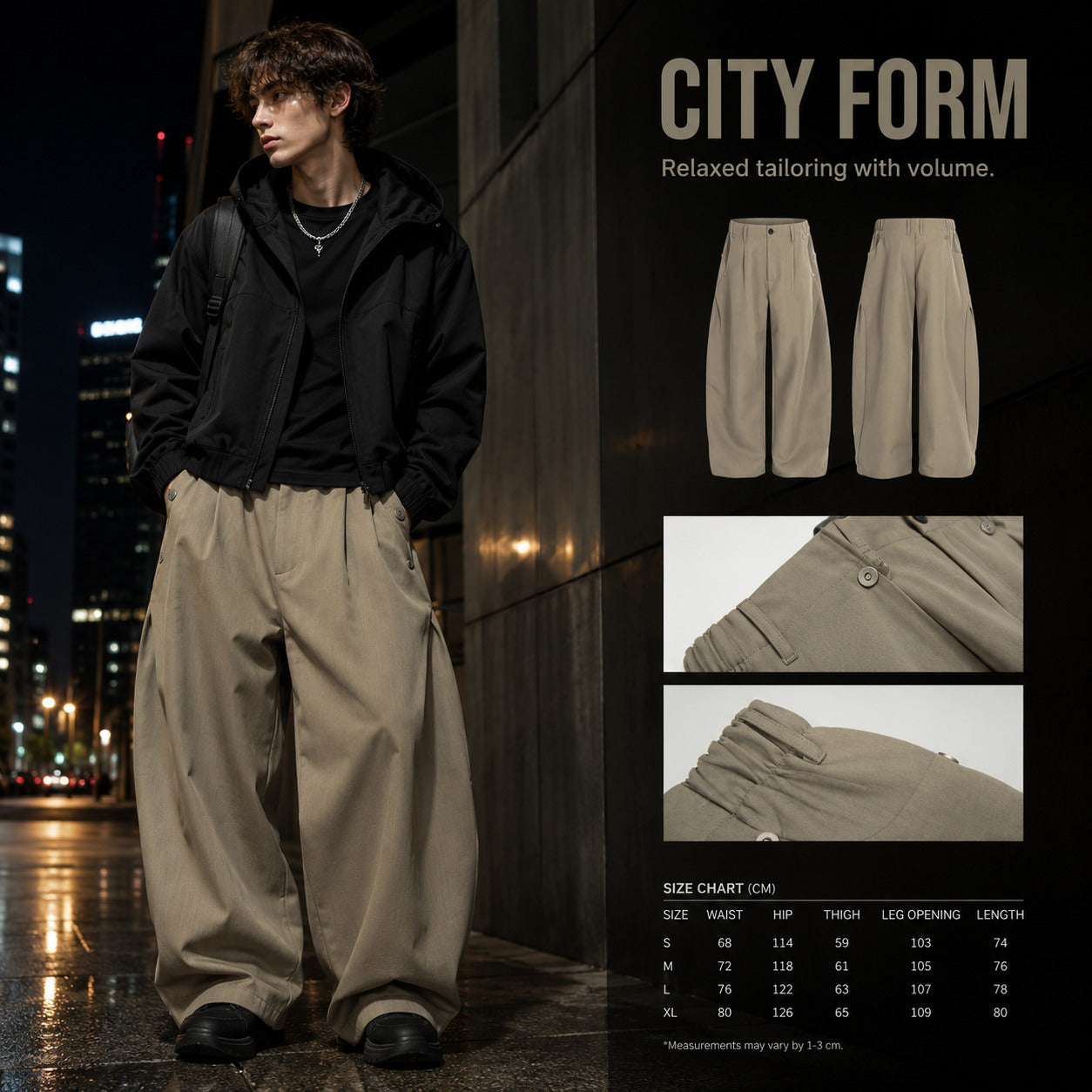 Side-Elastic Khaki Balloon Pants - C968-side-human.jpg