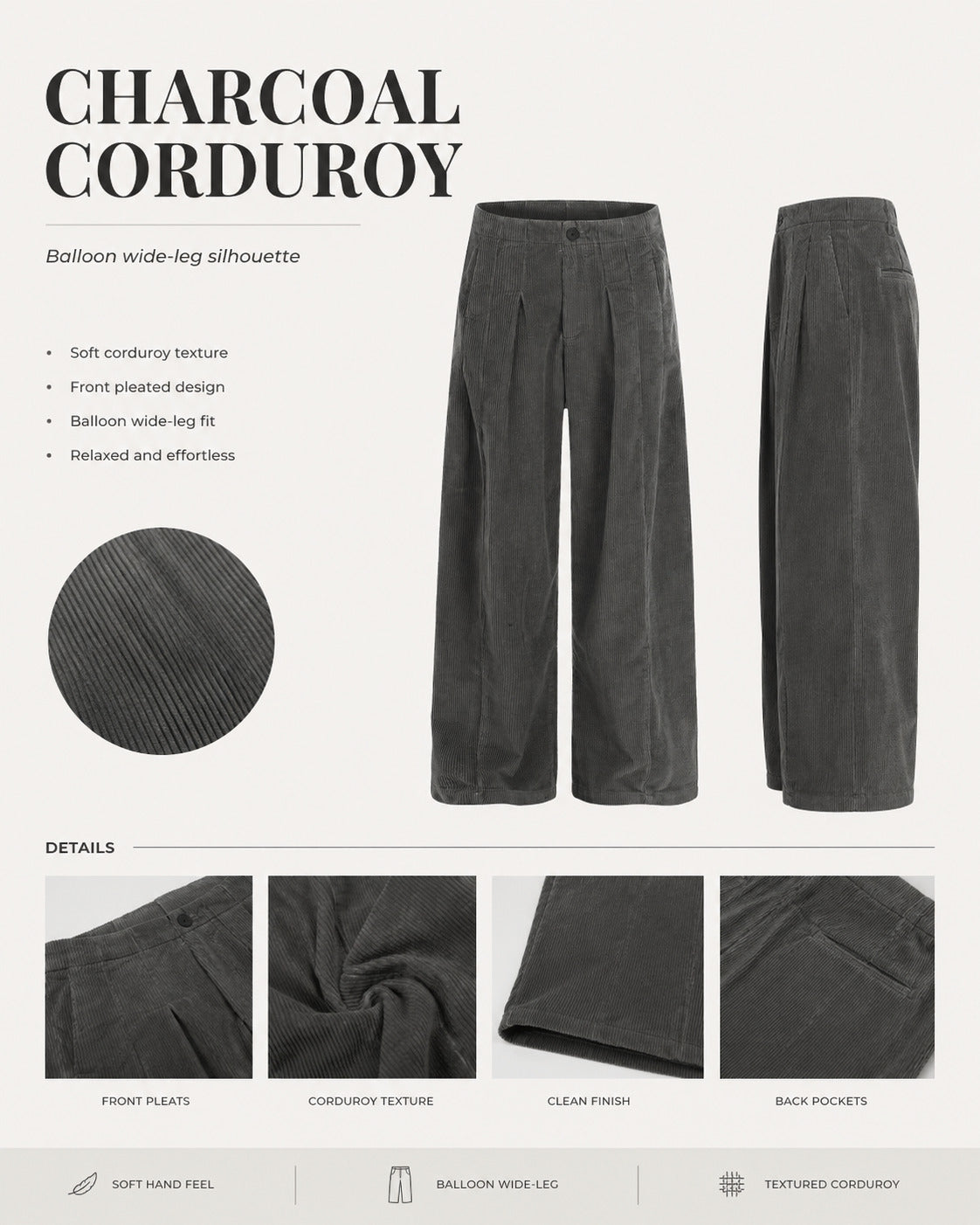 Pleated Corduroy Balloon Wide-Leg Trousers - C970-back.jpg