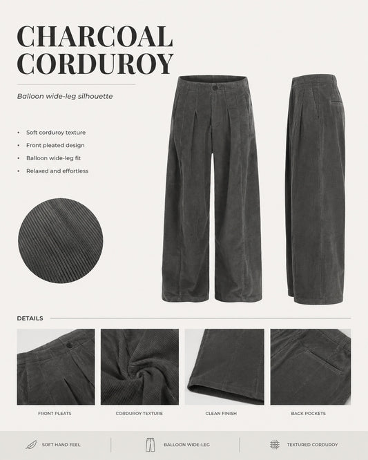 Pleated Corduroy Balloon Wide-Leg Trousers - C970-back.jpg