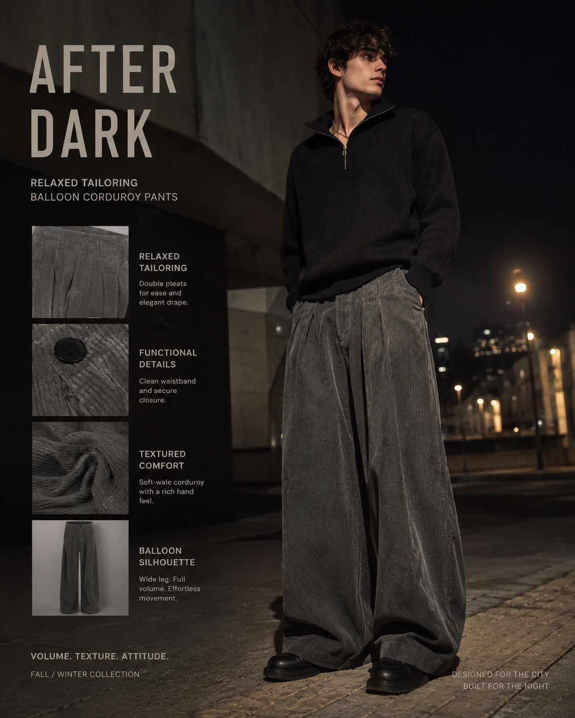 Pleated Corduroy Balloon Wide-Leg Trousers - C970-side-human.jpg