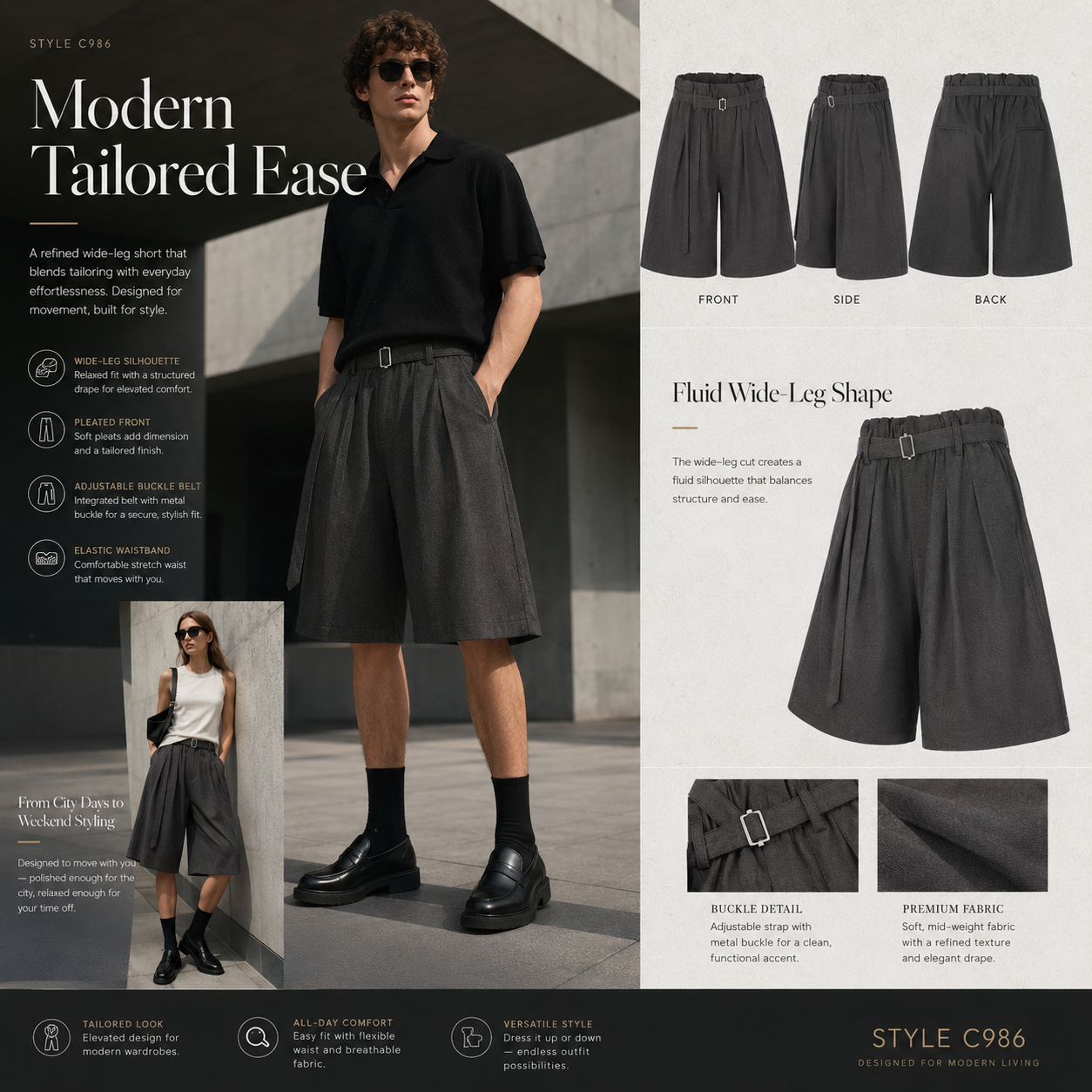 Belted Paperbag Wide-Leg Bermuda Shorts - C986-back.png