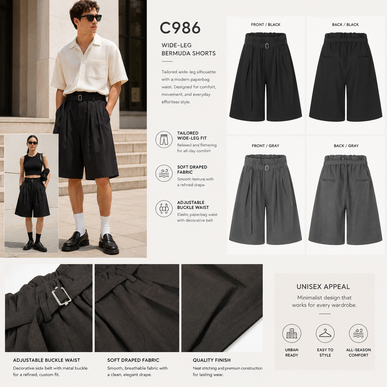 Belted Paperbag Wide-Leg Bermuda Shorts - C986-main.png