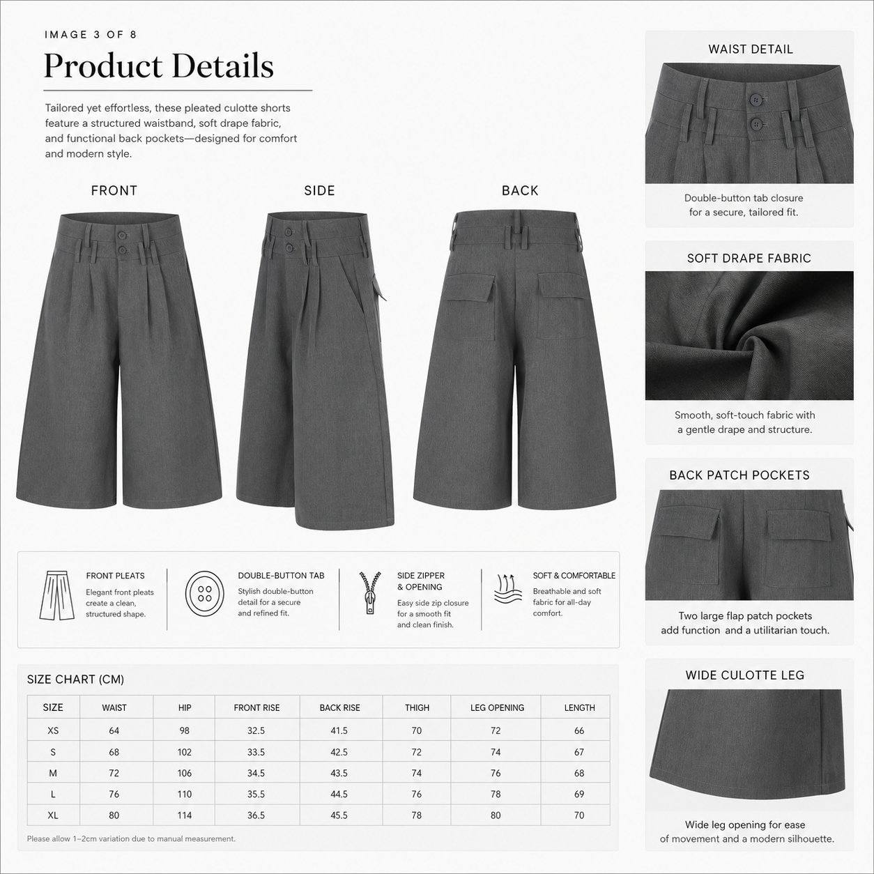 Pleated Wide-Leg Tailored Bermuda Shorts - C993-back.png