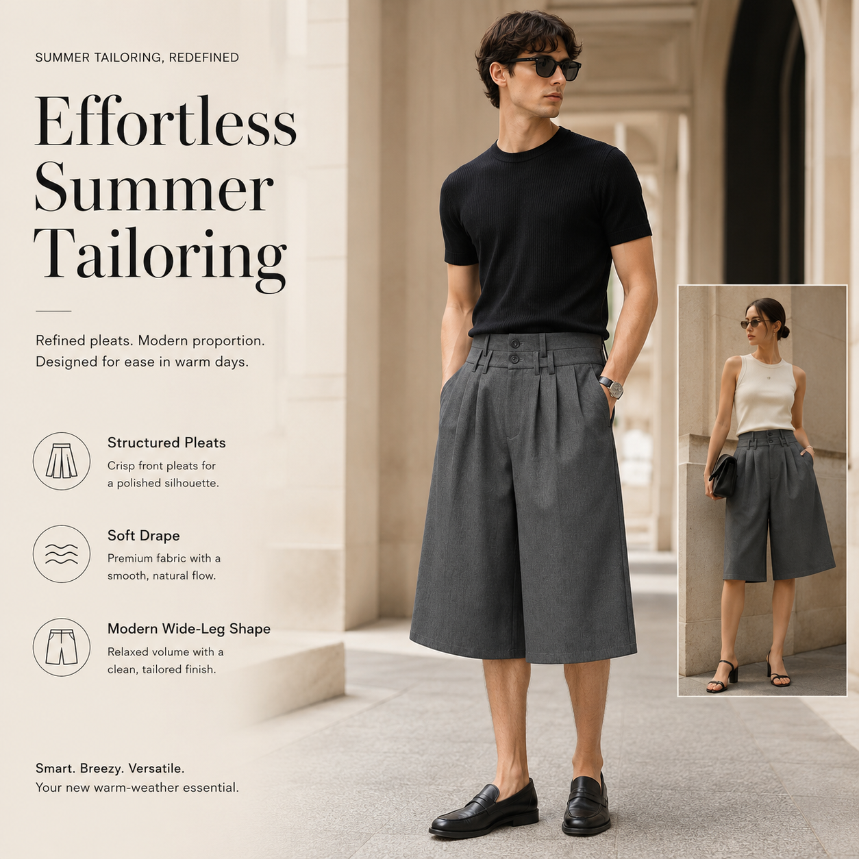 Pleated Wide-Leg Tailored Bermuda Shorts - C993-main.png