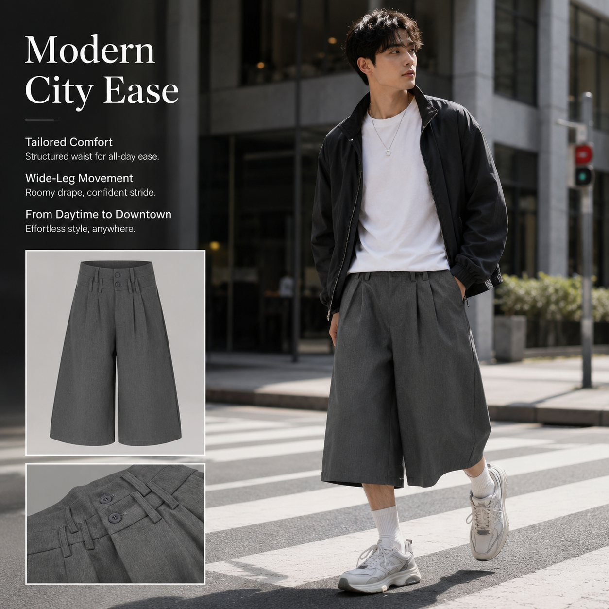 Pleated Wide-Leg Tailored Bermuda Shorts - C993-side.png