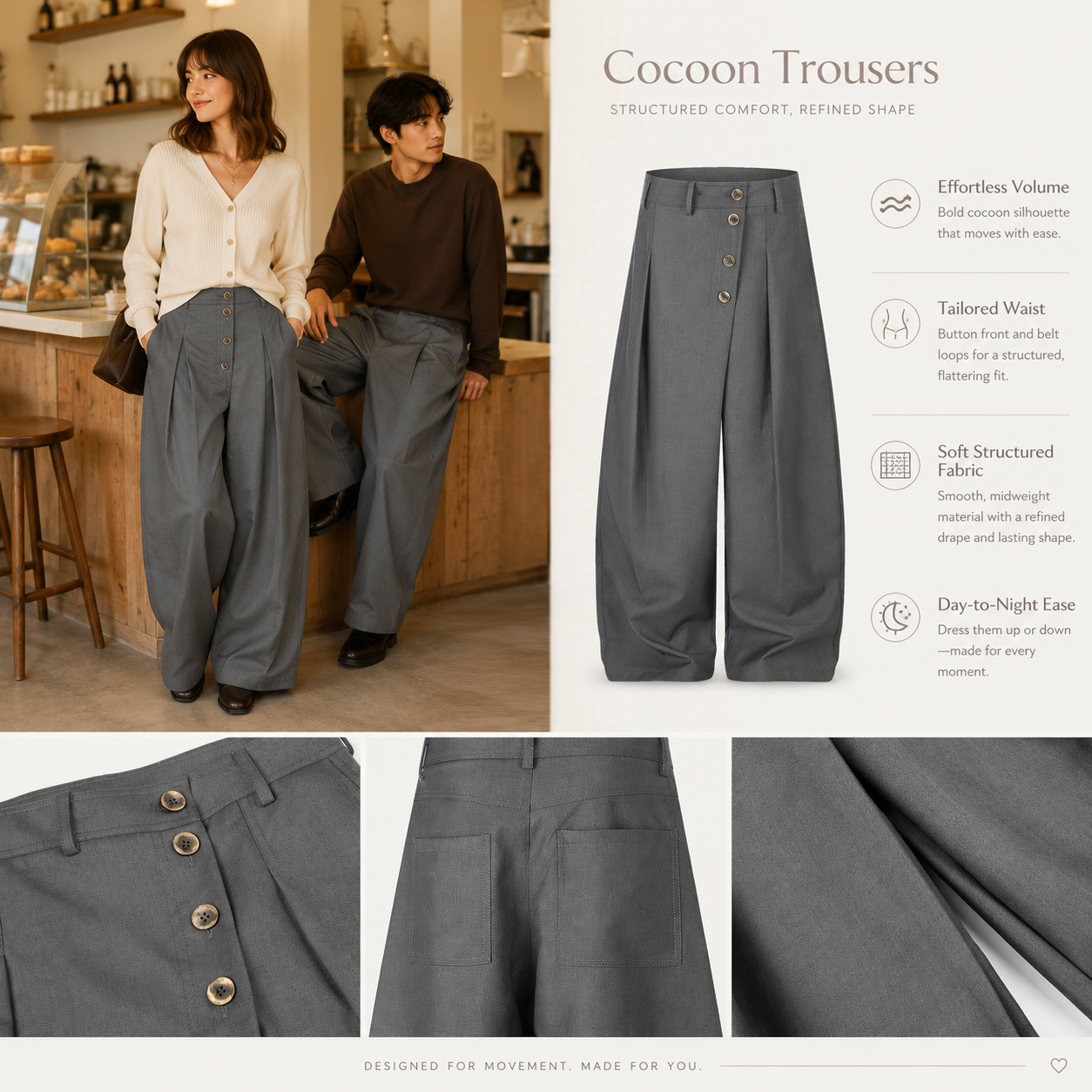Asymmetric Button High-Waist Wide-Leg Trousers - C998-back.png