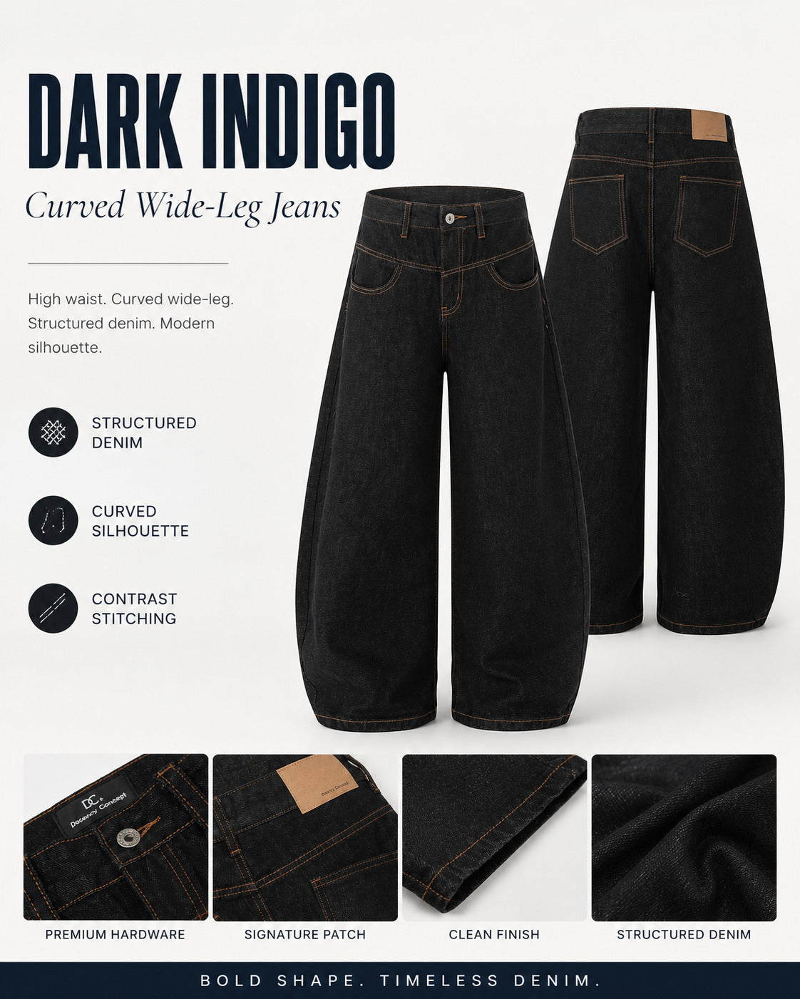 Dark Indigo Curved Wide-Leg Jeans - F9060-back.jpg