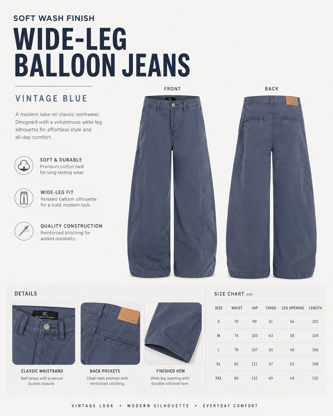 Vintage Blue Wide-Leg Balloon Jeans - F9061-back.jpg