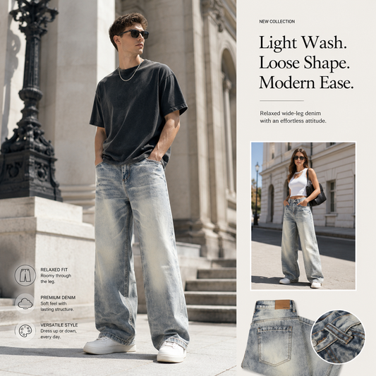 Washed Blue Wide-Leg Denim Pants - G60012-front-human.png